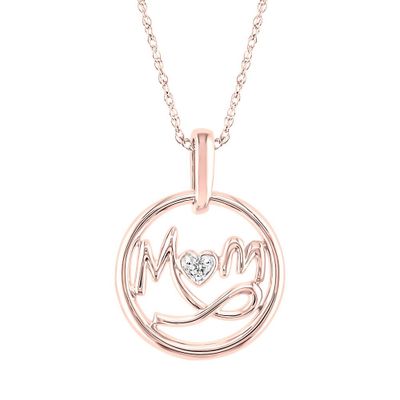 Diamond "Mom" Pendant in 10K Rose Gold