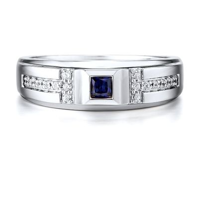 Men's Sapphire & 1/7 ct. tw. Diamond Ring 10K White Gold