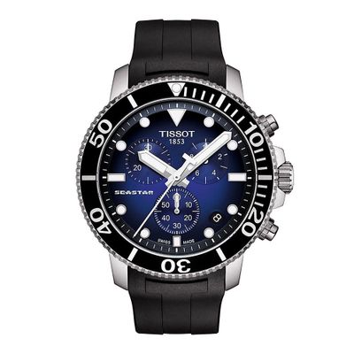 Seastar 1000 Blue Chronograph Menâs Watch in Rubber & Stainless Steel, 45.5mm