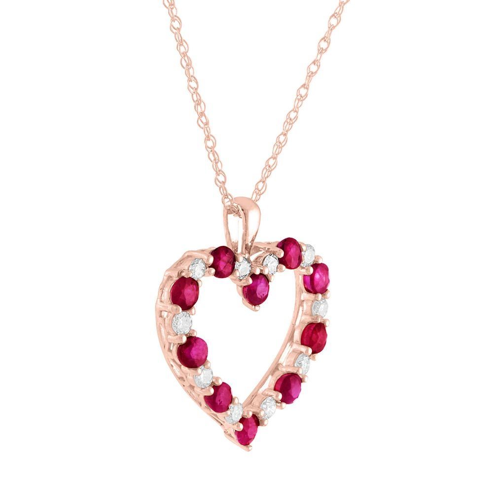 Ruby & 1/5 ct. tw. Diamond Heart Pendant in 10K Rose Gold