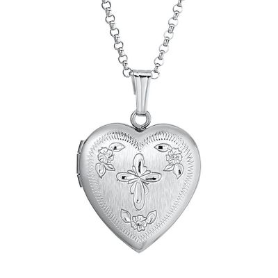 Engraved Heart Locket Pendant in Sterling Silver
