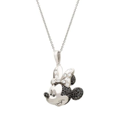 Minnie Mouse Black Spinel & Cubic Zirconia Pendant in Sterling Silver
