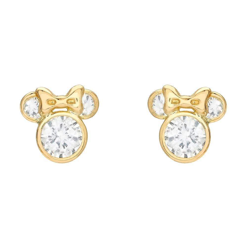 Minnie Mouse Cubic Zirconia Stud Earrings in 14K Yellow Gold