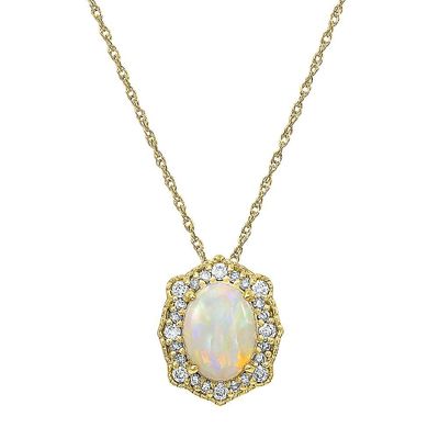 Opal & 1/7 ct. tw. Diamond Pendant in 10K Yellow Gold