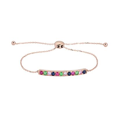 Blue & Pink Sapphire, Tsavorite, & Ruby Bolo Bracelet in 10K Rose Gold