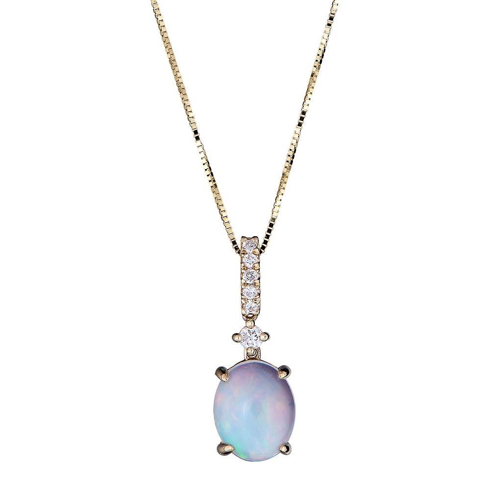 Ethiopian Opal & 1/10 ct. tw. Diamond Pendant in 10K Yellow Gold