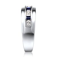 Men's Diamond & Blue Sapphire Ring 10K White Gold