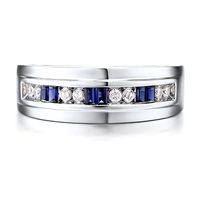 Men's Diamond & Blue Sapphire Ring 10K White Gold