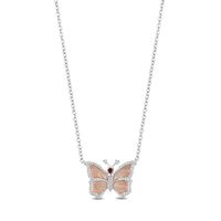 Enchanted Disney Rhodolite Garnet & 1/8 ct. tw. Diamond Mulan Butterfly Necklace in Sterling Silver & 10K Rose Gold