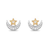 Jasmine Diamond Moon & Star Earrings in Sterling Silver & 10K Yellow Gold (1/10 ct. tw.)