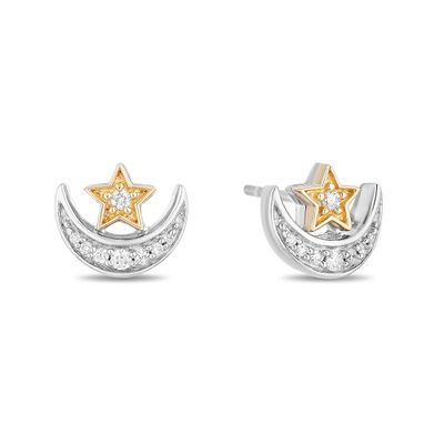 Jasmine Diamond Moon & Star Earrings in Sterling Silver & 10K Yellow Gold (1/10 ct. tw.)