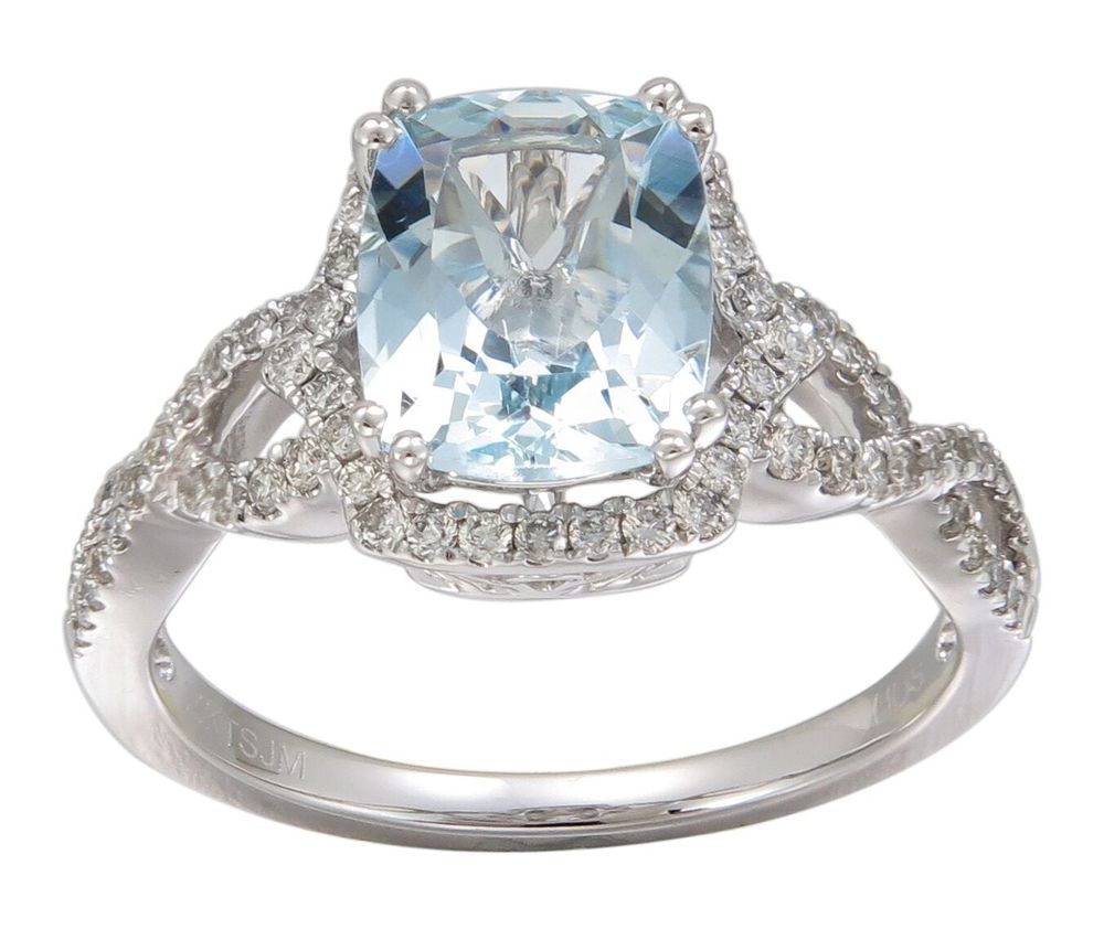 Aquamarine & / ct. tw. Diamond Ring 14K White Gold