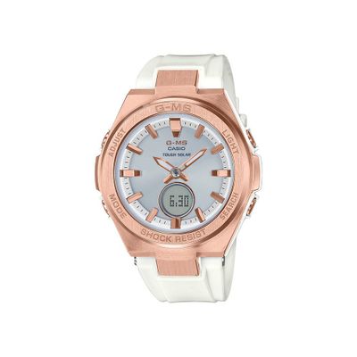 G-MS Analog-Digital White Resin Womenâs Watch in Rose Gold-Tone Ion-Plated Stainless Steel