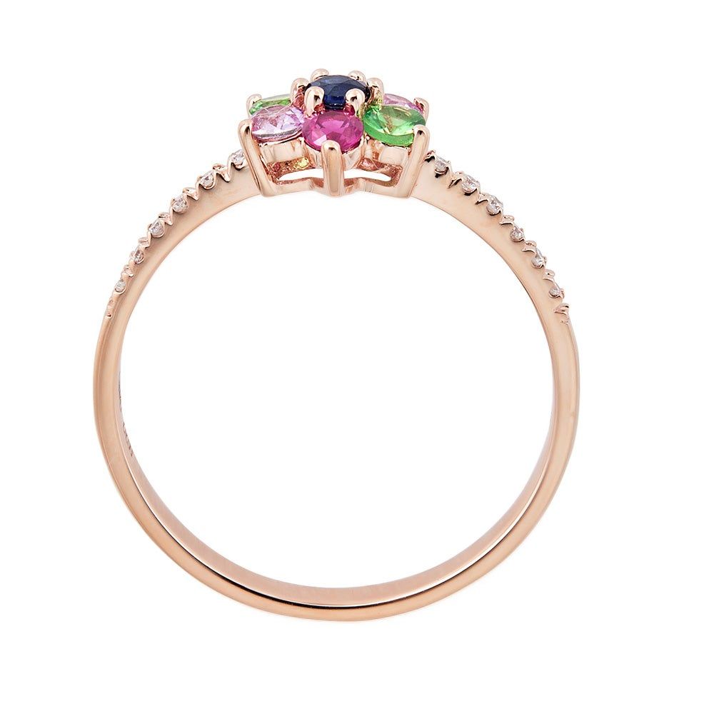 Multi-Gemstone & Diamond Flower Ring 10K Rose Gold