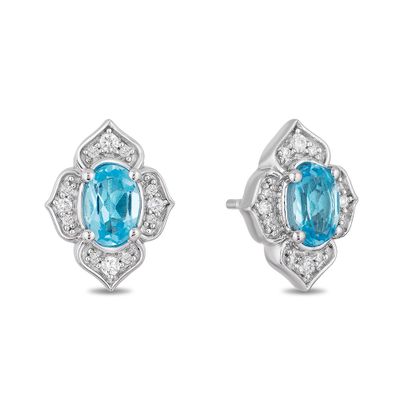 Jasmine Swiss Blue Topaz & Diamond Stud Earrings in Sterling Silver (1/10 ct. tw.)