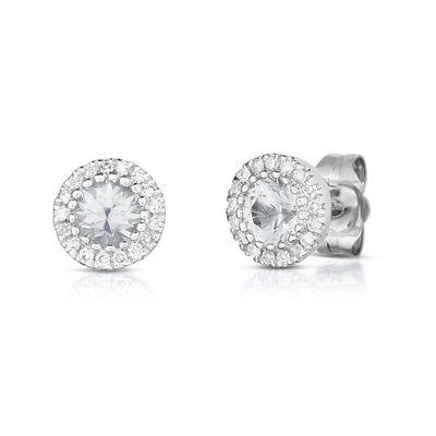 Sapphire & Diamond Halo Stud Earrings in 14K White Gold