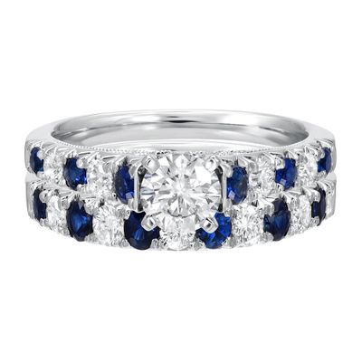 7/8 ct. tw. Diamond & Sapphire Engagement Ring Set 14K White Gold