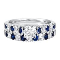 7/8 ct. tw. Diamond & Sapphire Engagement Ring Set 14K White Gold