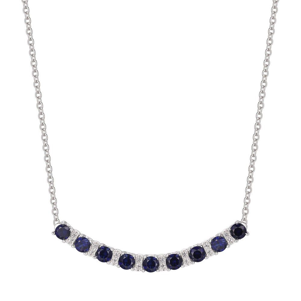 Blue & White Sapphire Bar Necklace in Sterling Silver