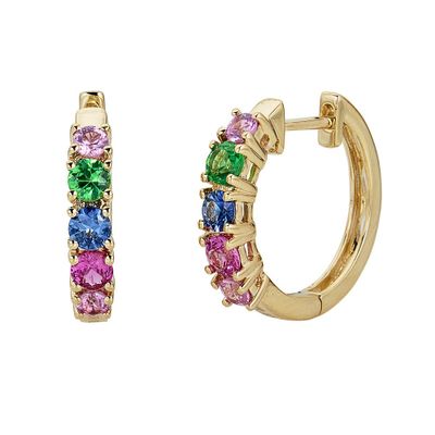 Sapphire & Ruby Hoop Earrings in 10K Yellow Gold