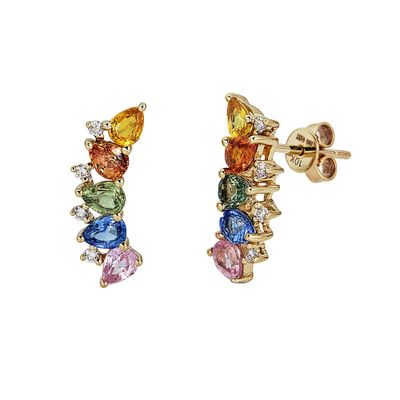 Sapphire, Citrine & Diamond Earrings in 10K Yellow Gold