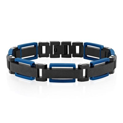 Men's Stainless Steel & Blue Ion-Plated Link Bracelet