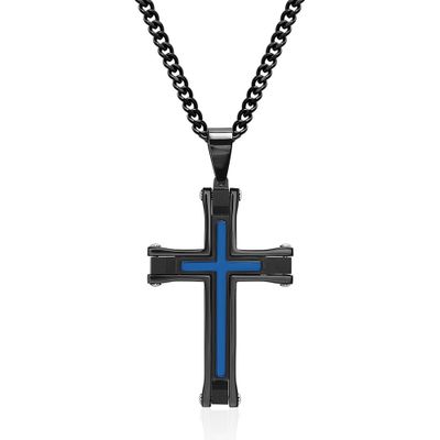 Men's Stainless Steel & Blue Ion-Plated Cross Pendant