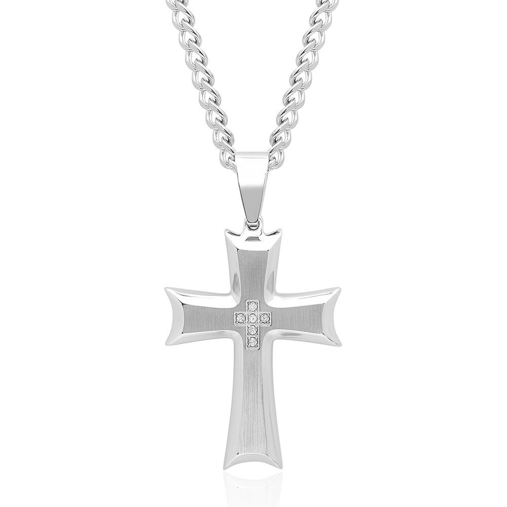 Men's Diamond Accent Cross Pendant in Stainless Steel