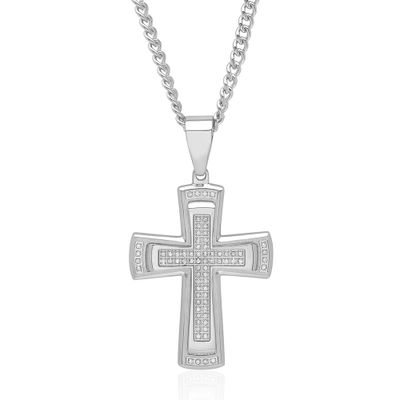 3/8 ct. tw. Diamond Cross Pendant in Stainless Steel