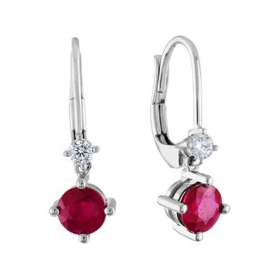 Ruby & 1/7 ct. tw. Diamond Earrings in 14K White Gold