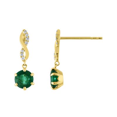 Emerald & 1/10 ct. tw. Diamond Twist Earrings in 10K Yellow Gold