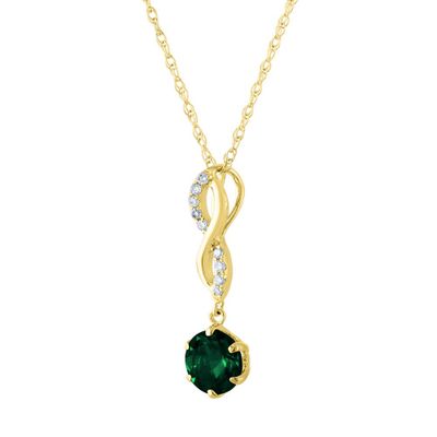 Emerald & Diamond Twist Pendant in 10K Yellow Gold