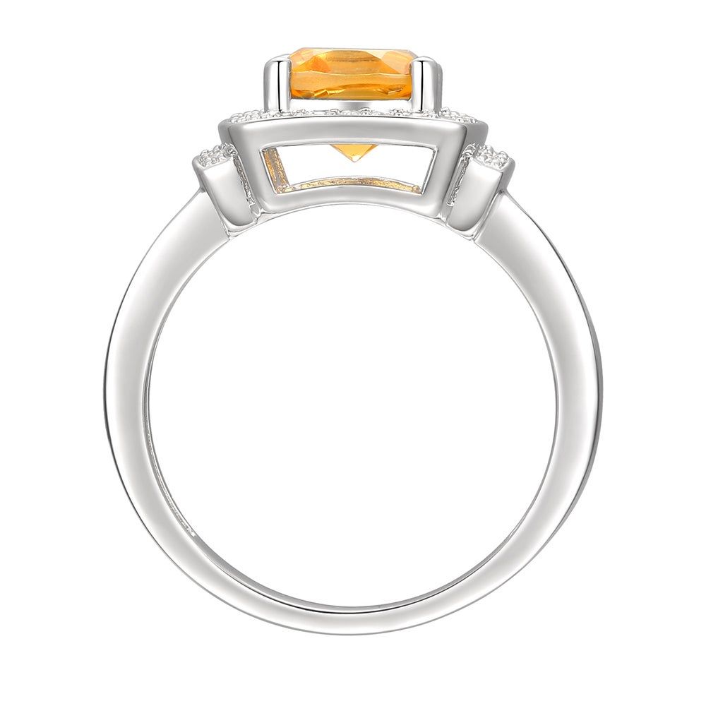 Cushion-Cut Citrine & Lab-Created White Sapphire Earring, Pendant Ring Set Sterling Silver