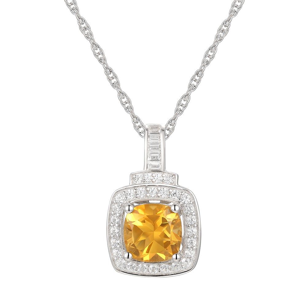 Cushion-Cut Citrine & Lab-Created White Sapphire Earring, Pendant Ring Set Sterling Silver