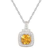 Cushion-Cut Citrine & Lab-Created White Sapphire Earring, Pendant Ring Set Sterling Silver