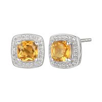 Cushion-Cut Citrine & Lab-Created White Sapphire Earring, Pendant Ring Set Sterling Silver