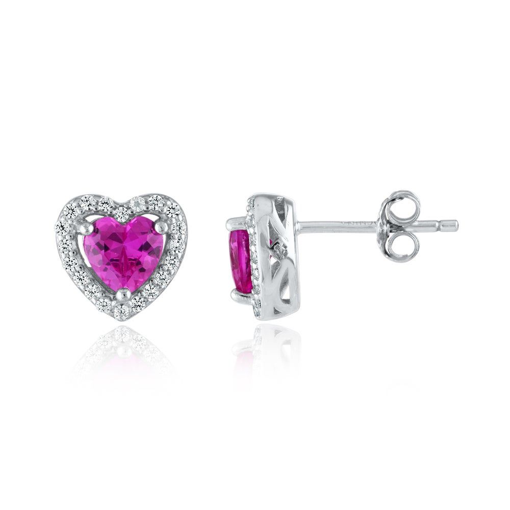 Heart-Shaped Lab-Created Ruby Earring, Pendant & Ring Set Sterling Silver
