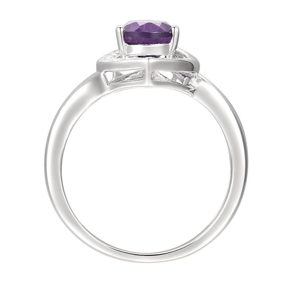 Pear-Shaped Amethyst & Lab-Created White Sapphire Earring, Pendant Ring Set Sterling Silver