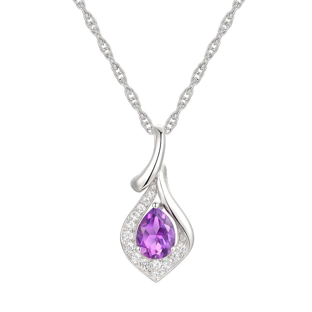 Pear-Shaped Amethyst & Lab-Created White Sapphire Earring, Pendant Ring Set Sterling Silver