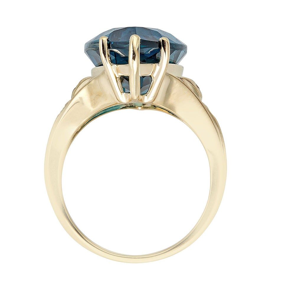 Blue Topaz & Diamond Ring 10K Yellow Gold