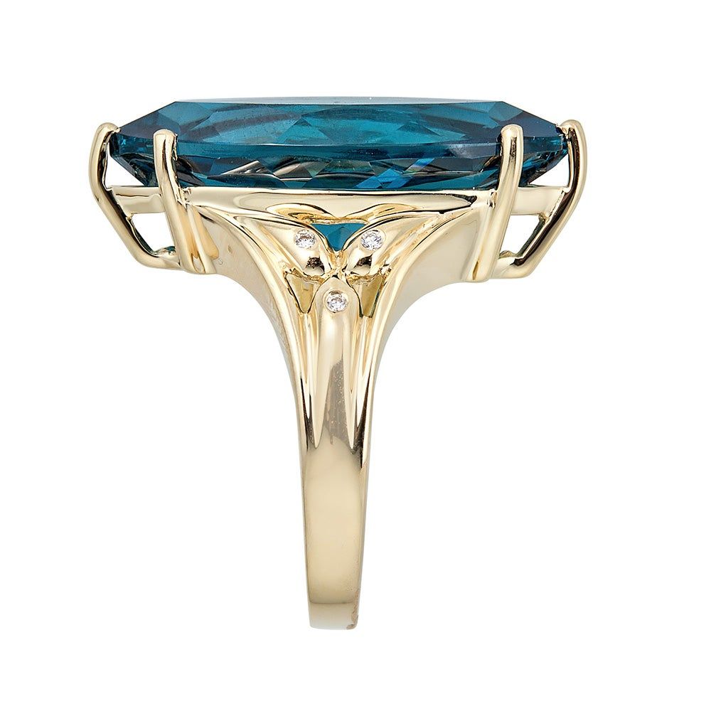 Blue Topaz & Diamond Ring 10K Yellow Gold