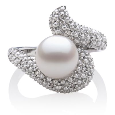 Freshwater Cultured Pearl & 1/10 ct. tw. Diamond Ring Sterling Silver