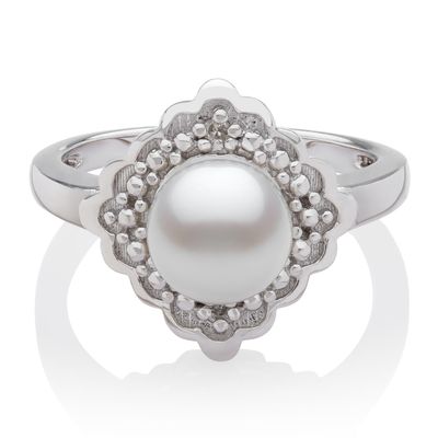 Freshwater Pearl & Diamond Ring Sterling Silver
