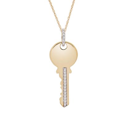 1/10 ct. tw. Diamond Key Pendant in 10K Yellow Gold