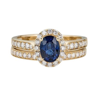 Shades of Love™ Sapphire & 1/2 ct. tw. Diamond Engagement Ring Set 14K Yellow Gold