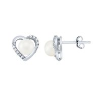 Freshwater Pearl & Lab-Created White Sapphire Earrings & Pendant Boxed Set in Sterling Silver