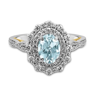 TRULY™ Zac Posen Aquamarine & 5/8 ct. tw. Diamond Engagement Ring 14K White Yellow Gold