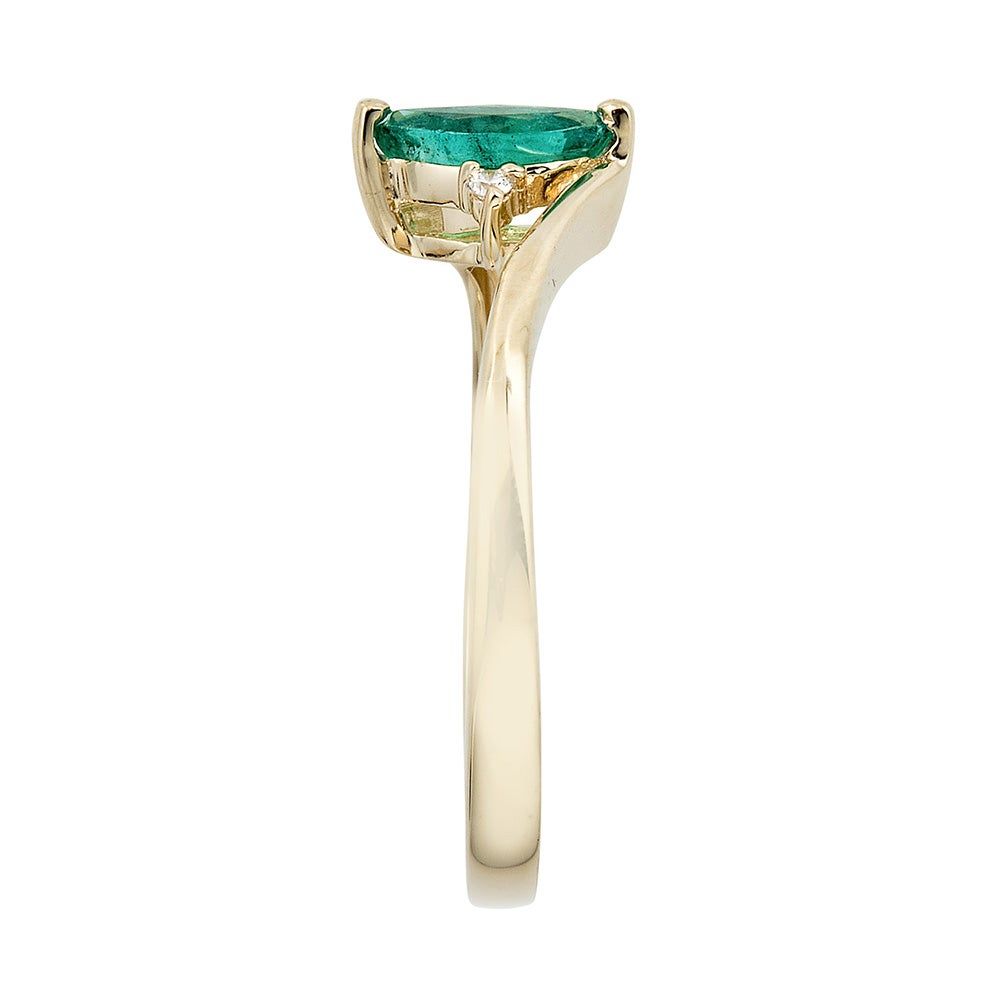 Emerald & Diamond Ring 10K Yellow Gold