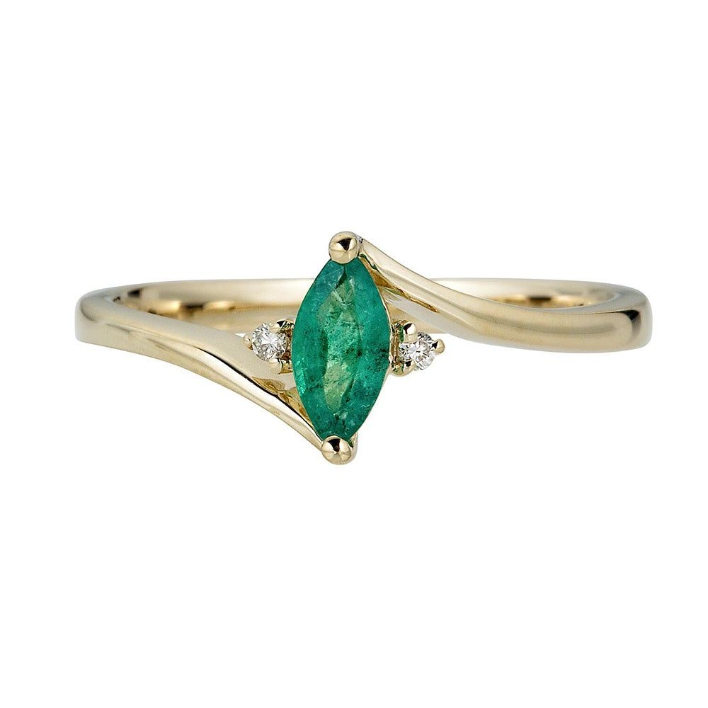 Emerald & Diamond Ring 10K Yellow Gold