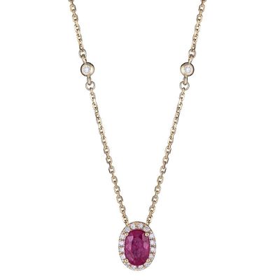 Ruby & 1/10 ct. tw. Diamond Necklace in 10K Yellow Gold